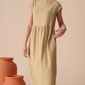 Summer dress cap sleeves, gathered empire waist, just below knee length sz:large